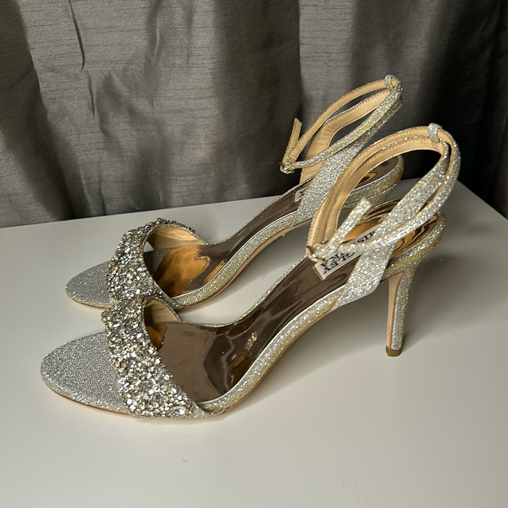 Badgley Mischka Silver Gold Sparkly Jewel Heels size 10